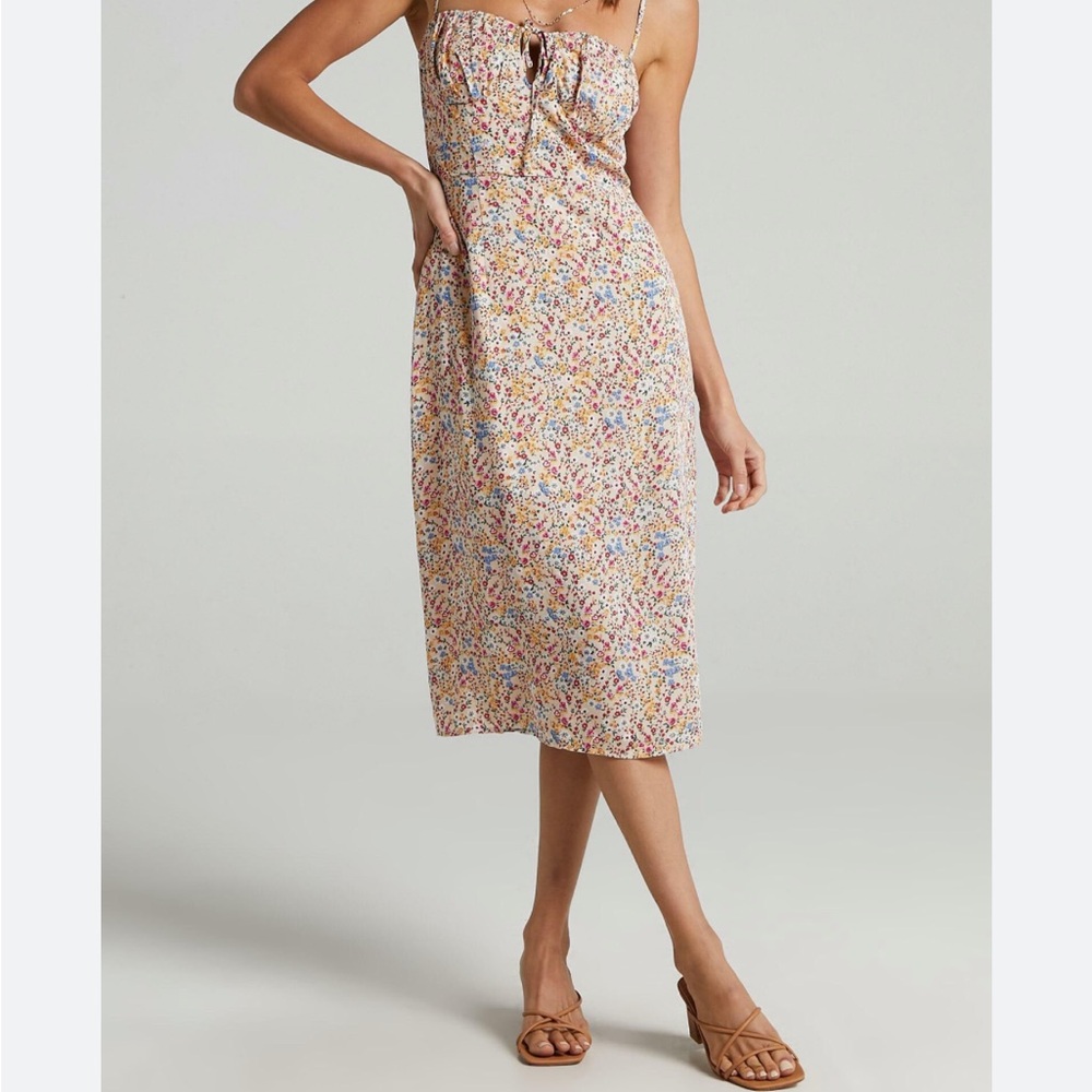 Showpo Floral Tan Strapless Midi Sundress